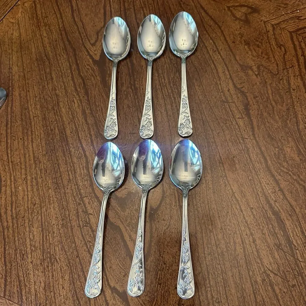 Reed & Barton QUEENS GARDEN Floral Stainless 6 pc Teaspoons Flatware